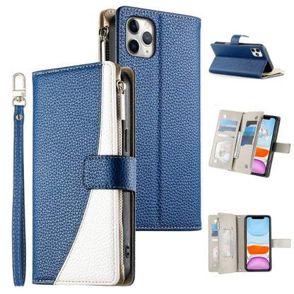 Stitching Multi-card Zipper Wallet Leather Phone Case with Short Strap, For iPhone 11 Pro Max, For iPhone 11, For iPhone 11 Pro, For iPhone X / XS
