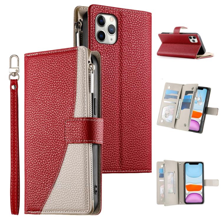 Stitching Multi-card Zipper Wallet Leather Phone Case with Short Strap, For iPhone 11 Pro Max, For iPhone 11, For iPhone 11 Pro, For iPhone X / XS