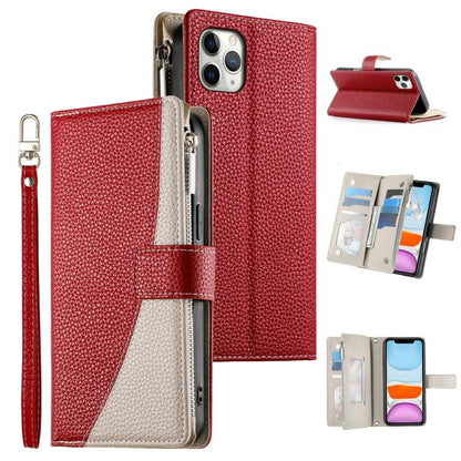 Stitching Multi-card Zipper Wallet Leather Phone Case with Short Strap, For iPhone 11 Pro Max, For iPhone 11, For iPhone 11 Pro, For iPhone X / XS
