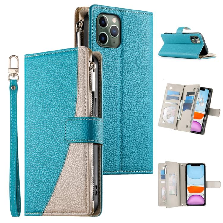 Stitching Multi-card Zipper Wallet Leather Phone Case with Short Strap, For iPhone 11 Pro Max, For iPhone 11, For iPhone 11 Pro, For iPhone X / XS