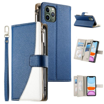 Stitching Multi-card Zipper Wallet Leather Phone Case with Short Strap, For iPhone 11 Pro Max, For iPhone 11, For iPhone 11 Pro, For iPhone X / XS