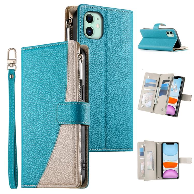 Stitching Multi-card Zipper Wallet Leather Phone Case with Short Strap, For iPhone 11 Pro Max, For iPhone 11, For iPhone 11 Pro, For iPhone X / XS
