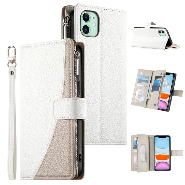 Stitching Multi-card Zipper Wallet Leather Phone Case with Short Strap, For iPhone 11 Pro Max, For iPhone 11, For iPhone 11 Pro, For iPhone X / XS