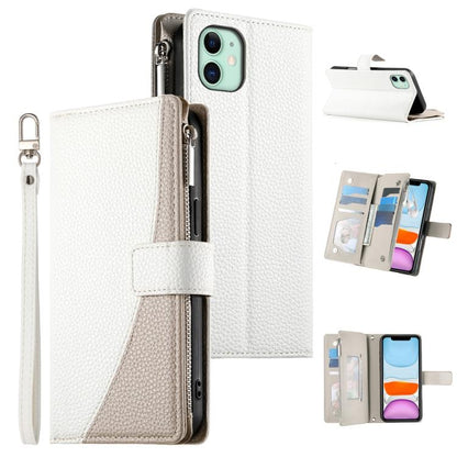 Stitching Multi-card Zipper Wallet Leather Phone Case with Short Strap, For iPhone 11 Pro Max, For iPhone 11, For iPhone 11 Pro, For iPhone X / XS