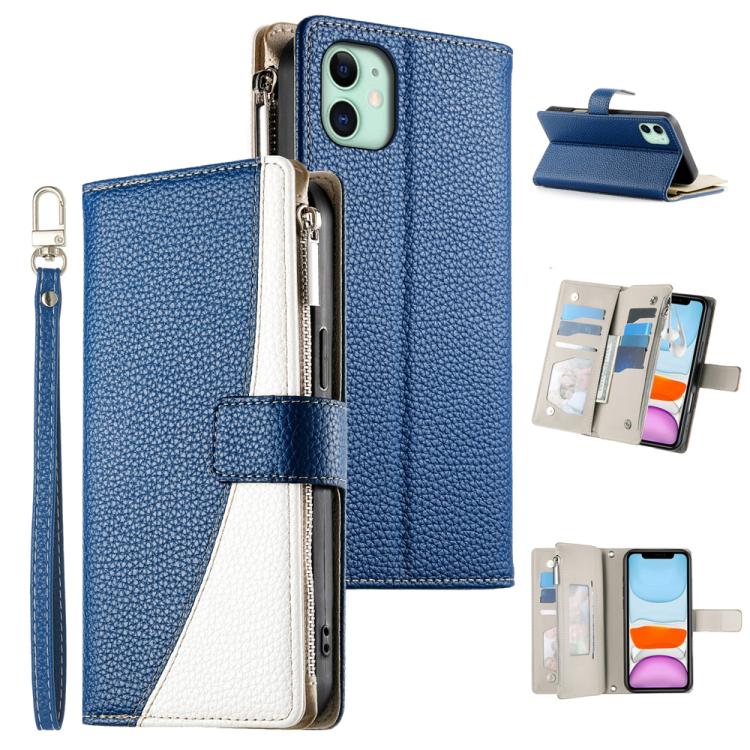 Stitching Multi-card Zipper Wallet Leather Phone Case with Short Strap, For iPhone 11 Pro Max, For iPhone 11, For iPhone 11 Pro, For iPhone X / XS