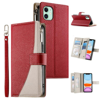 Stitching Multi-card Zipper Wallet Leather Phone Case with Short Strap, For iPhone 11 Pro Max, For iPhone 11, For iPhone 11 Pro, For iPhone X / XS