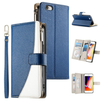 Stitching Multi-card Zipper Wallet Leather Phone Case with Short Strap, For iPhone 14 Pro Max, For iPhone SE 2022 / SE 2020 / 8 / 7, For iPhone 13 Pro Max, For iPhone 13 Pro