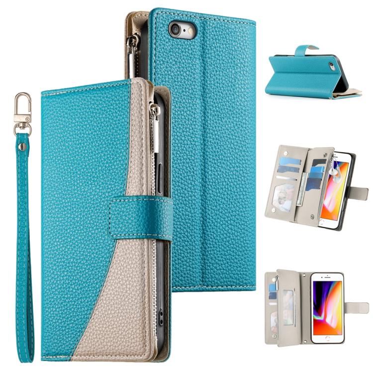 Stitching Multi-card Zipper Wallet Leather Phone Case with Short Strap, For iPhone XR, For iPhone XS Max, For iPhone 8 Plus / 7 Plus