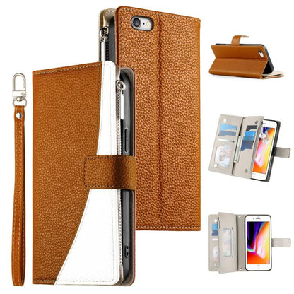 Stitching Multi-card Zipper Wallet Leather Phone Case with Short Strap, For iPhone XR, For iPhone XS Max, For iPhone 8 Plus / 7 Plus