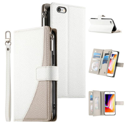 Stitching Multi-card Zipper Wallet Leather Phone Case with Short Strap, For iPhone XR, For iPhone XS Max, For iPhone 8 Plus / 7 Plus