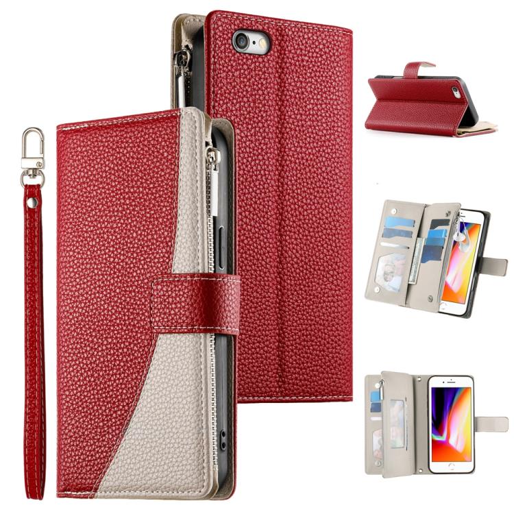 Stitching Multi-card Zipper Wallet Leather Phone Case with Short Strap, For iPhone XR, For iPhone XS Max, For iPhone 8 Plus / 7 Plus