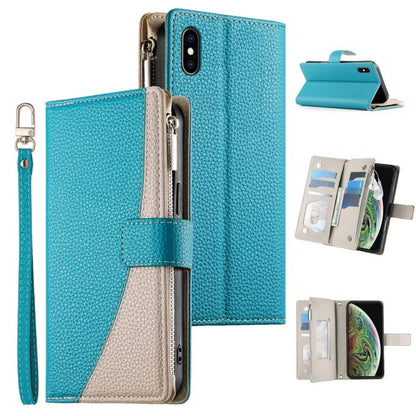 Stitching Multi-card Zipper Wallet Leather Phone Case with Short Strap, For iPhone XR, For iPhone XS Max, For iPhone 8 Plus / 7 Plus