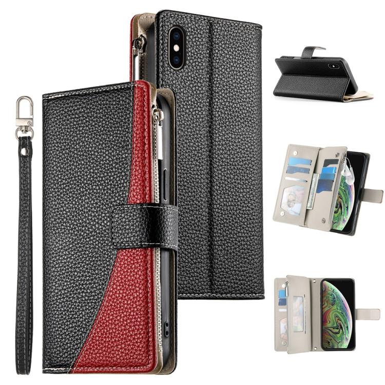 Stitching Multi-card Zipper Wallet Leather Phone Case with Short Strap, For iPhone XR, For iPhone XS Max, For iPhone 8 Plus / 7 Plus