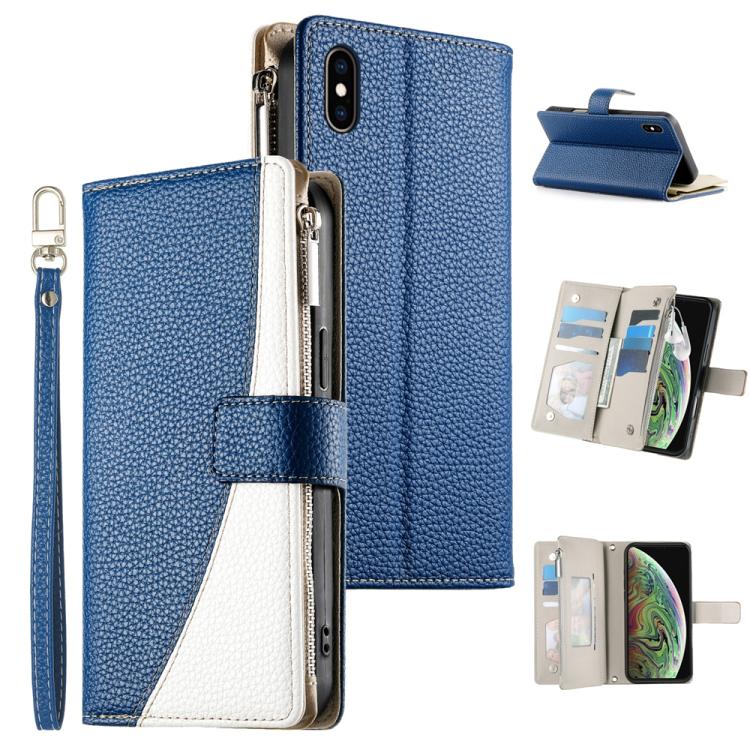 Stitching Multi-card Zipper Wallet Leather Phone Case with Short Strap, For iPhone XR, For iPhone XS Max, For iPhone 8 Plus / 7 Plus