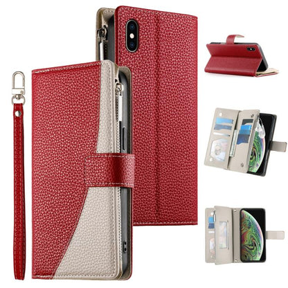 Stitching Multi-card Zipper Wallet Leather Phone Case with Short Strap, For iPhone XR, For iPhone XS Max, For iPhone 8 Plus / 7 Plus