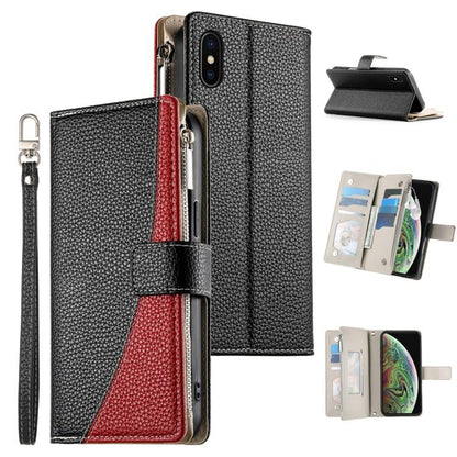 Stitching Multi-card Zipper Wallet Leather Phone Case with Short Strap, For iPhone 11 Pro Max, For iPhone 11, For iPhone 11 Pro, For iPhone X / XS