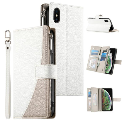 Stitching Multi-card Zipper Wallet Leather Phone Case with Short Strap, For iPhone 11 Pro Max, For iPhone 11, For iPhone 11 Pro, For iPhone X / XS