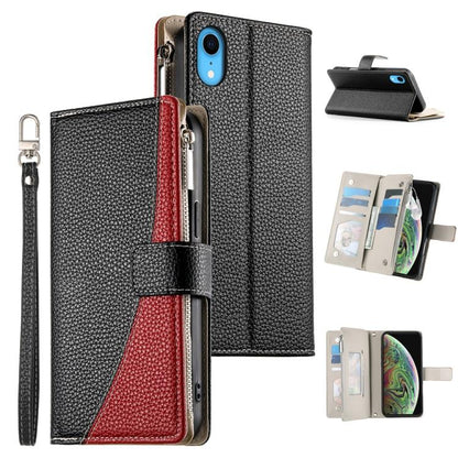 Stitching Multi-card Zipper Wallet Leather Phone Case with Short Strap, For iPhone XR, For iPhone XS Max, For iPhone 8 Plus / 7 Plus
