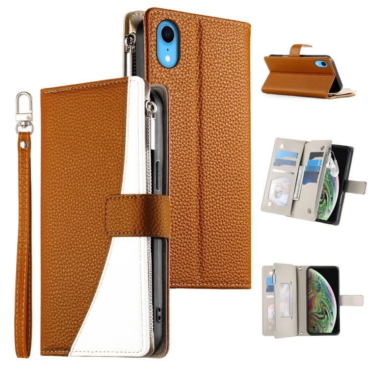 Stitching Multi-card Zipper Wallet Leather Phone Case with Short Strap, For iPhone XR, For iPhone XS Max, For iPhone 8 Plus / 7 Plus
