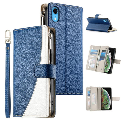 Stitching Multi-card Zipper Wallet Leather Phone Case with Short Strap, For iPhone XR, For iPhone XS Max, For iPhone 8 Plus / 7 Plus