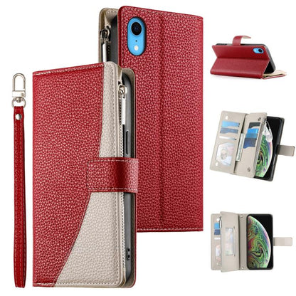 Stitching Multi-card Zipper Wallet Leather Phone Case with Short Strap, For iPhone XR, For iPhone XS Max, For iPhone 8 Plus / 7 Plus
