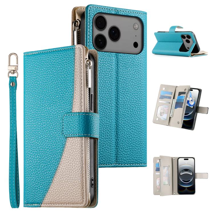 Stitching Multi-card Zipper Wallet Leather Phone Case with Short Strap, For iPhone 17 Pro Max, For iPhone 17 Pro, For iPhone 17, For iPhone Air