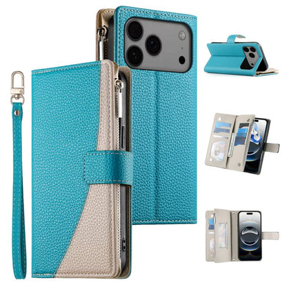 Stitching Multi-card Zipper Wallet Leather Phone Case with Short Strap, For iPhone 17 Pro Max, For iPhone 17 Pro, For iPhone 17, For iPhone Air