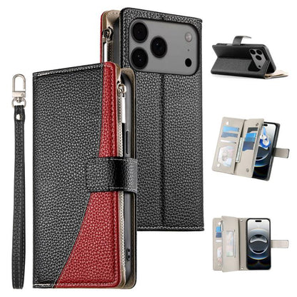 Stitching Multi-card Zipper Wallet Leather Phone Case with Short Strap, For iPhone 17 Pro Max, For iPhone 17 Pro, For iPhone 17, For iPhone Air