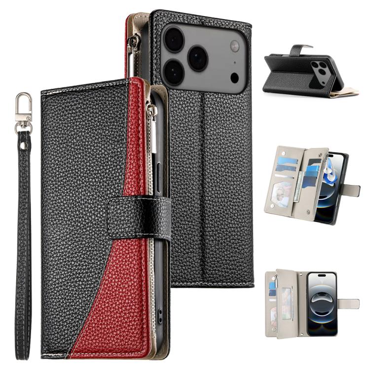 Stitching Multi-card Zipper Wallet Leather Phone Case with Short Strap, For iPhone 17e / 16e, For iPhone 17 Pro Max, For iPhone 17 Pro, For iPhone 17