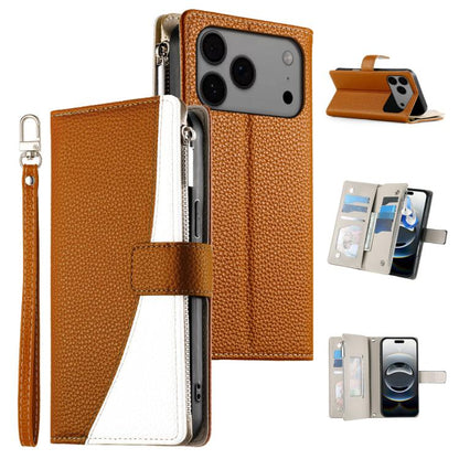 Stitching Multi-card Zipper Wallet Leather Phone Case with Short Strap, For iPhone 17e / 16e, For iPhone 17 Pro Max, For iPhone 17 Pro, For iPhone 17