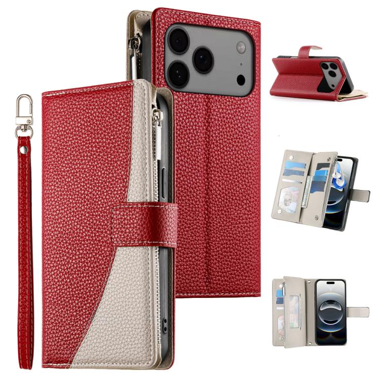 Stitching Multi-card Zipper Wallet Leather Phone Case with Short Strap, For iPhone 17e / 16e, For iPhone 17 Pro Max, For iPhone 17 Pro, For iPhone 17