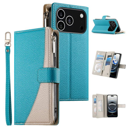 Stitching Multi-card Zipper Wallet Leather Phone Case with Short Strap, For iPhone 17 Pro Max, For iPhone 17 Pro, For iPhone 17, For iPhone Air