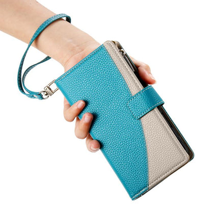 Stitching Multi-card Zipper Wallet Leather Phone Case with Short Strap, For iPhone 18 Pro / 17 Pro, For iPhone 18 Pro Max / 17 Pro Max, For iPhone 17e / 16e, For iPhone 17