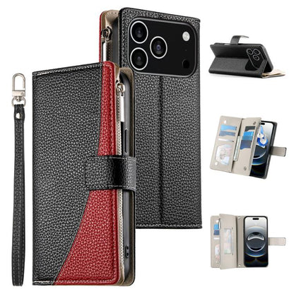 Stitching Multi-card Zipper Wallet Leather Phone Case with Short Strap, For iPhone 17e / 16e, For iPhone 17 Pro Max, For iPhone 17 Pro, For iPhone 17