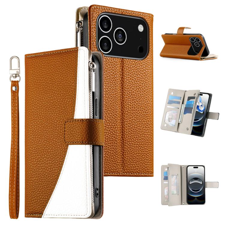 Stitching Multi-card Zipper Wallet Leather Phone Case with Short Strap, For iPhone 17e / 16e, For iPhone 17 Pro Max, For iPhone 17 Pro, For iPhone 17