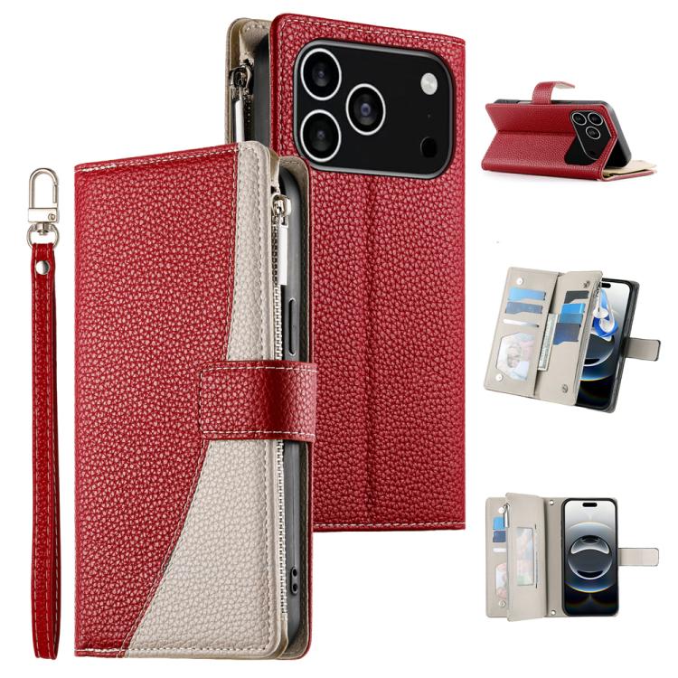 Stitching Multi-card Zipper Wallet Leather Phone Case with Short Strap, For iPhone 17e / 16e, For iPhone 17 Pro Max, For iPhone 17 Pro, For iPhone 17