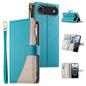 Stitching Multi-card Zipper Wallet Leather Phone Case with Short Strap, For iPhone Air, For iPhone 16 Pro Max, For iPhone 16 Pro, For iPhone 16 Plus