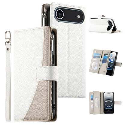 Stitching Multi-card Zipper Wallet Leather Phone Case with Short Strap, For iPhone Air, For iPhone 16 Pro Max, For iPhone 16 Pro, For iPhone 16 Plus