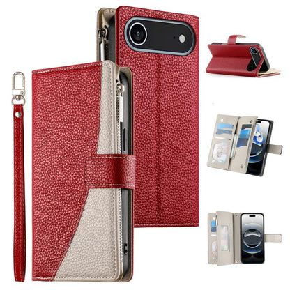 Stitching Multi-card Zipper Wallet Leather Phone Case with Short Strap, For iPhone Air, For iPhone 16 Pro Max, For iPhone 16 Pro, For iPhone 16 Plus