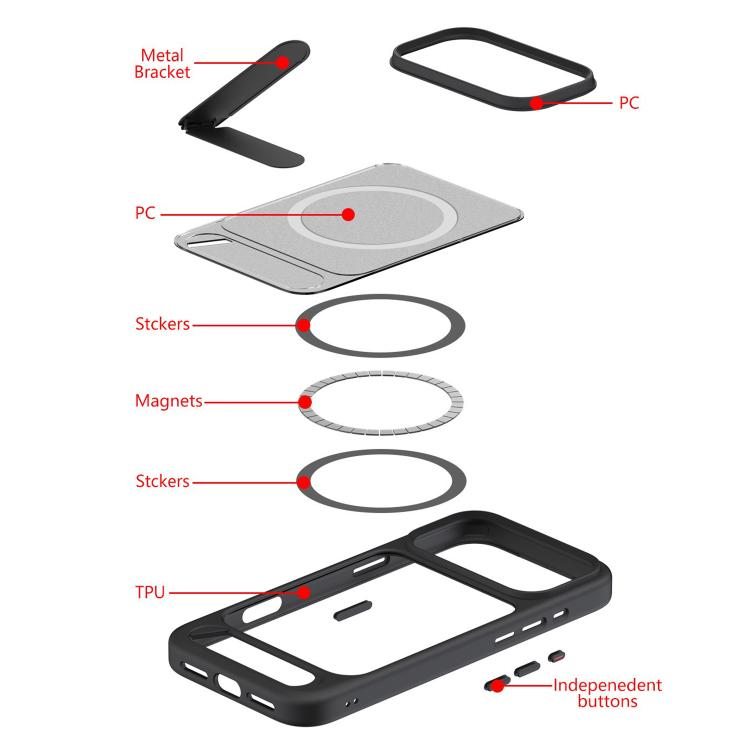 Kalebol MagSafe Invisible Tilt Holder PC Hybrid TPU Case, For iPhone 16 Plus, For iPhone 16, For iPhone 15 Pro Max, For iPhone 15 Pro, For iPhone 15, For iPhone 14