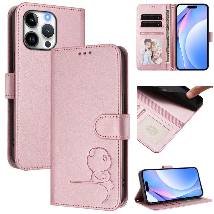 Litter Panda Embossing RFID Leather Phone Case with Lanyard, For iPhone Air, For iPhone 16 Pro Max, For iPhone 16 Pro, For iPhone 16 Plus