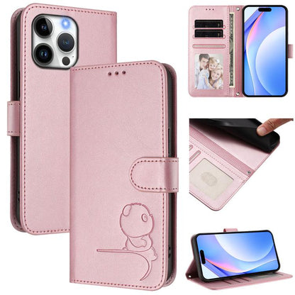 Litter Panda Embossing RFID Leather Phone Case with Lanyard, For iPhone Air, For iPhone 16 Pro Max, For iPhone 16 Pro, For iPhone 16 Plus