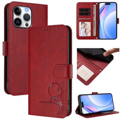Litter Panda Embossing RFID Leather Phone Case with Lanyard, For iPhone Air, For iPhone 16 Pro Max, For iPhone 16 Pro, For iPhone 16 Plus