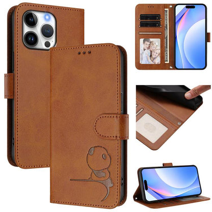 Litter Panda Embossing RFID Leather Phone Case with Lanyard, For iPhone Air, For iPhone 16 Pro Max, For iPhone 16 Pro, For iPhone 16 Plus