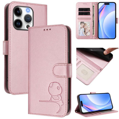 Litter Panda Embossing RFID Leather Phone Case with Lanyard, For iPhone Air, For iPhone 16 Pro Max, For iPhone 16 Pro, For iPhone 16 Plus