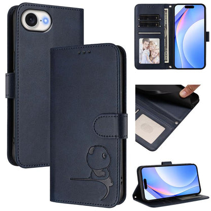 Litter Panda Embossing RFID Leather Phone Case with Lanyard, For iPhone 18 Pro / 17 Pro, For iPhone 18 Pro Max / 17 Pro Max, For iPhone 17e / 16e, For iPhone 17