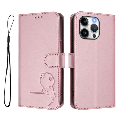 Litter Panda Embossing RFID Leather Phone Case with Lanyard