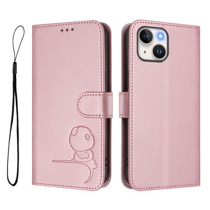 Litter Panda Embossing RFID Leather Phone Case with Lanyard