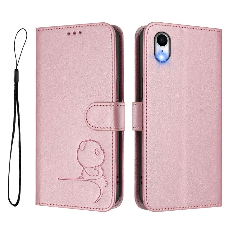 Litter Panda Embossing RFID Leather Phone Case with Lanyard