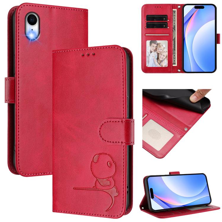 Litter Panda Embossing RFID Leather Phone Case with Lanyard